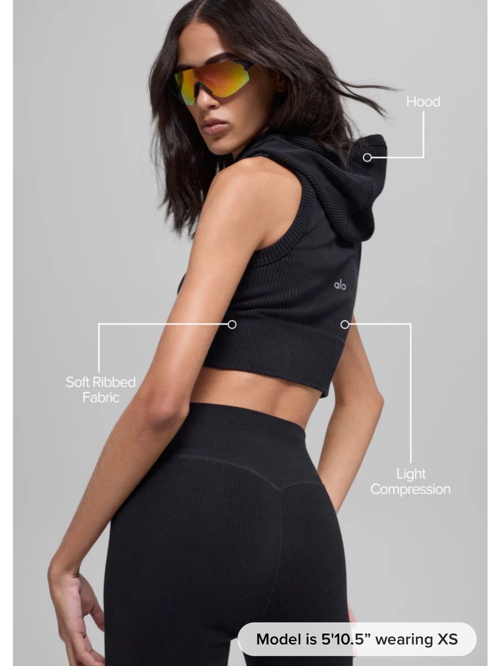 Alo Yoga Seamless Two Tone Rib Hooded Vest - Picture 7 of 9